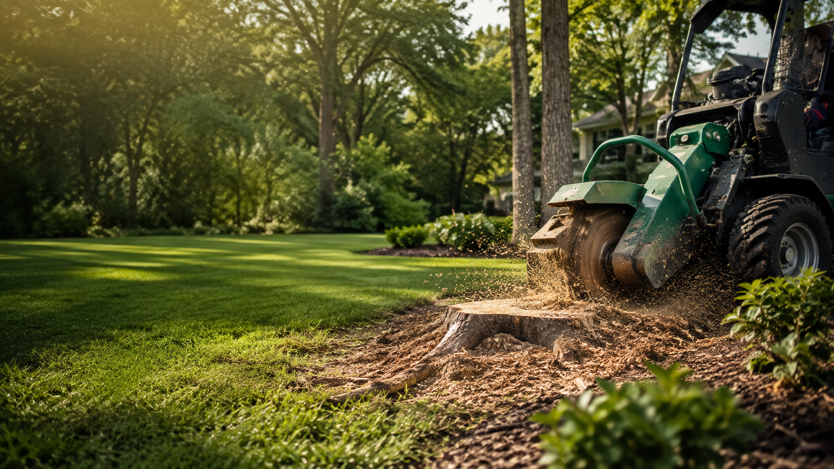Stump grinder working in a Northeast Florida yard